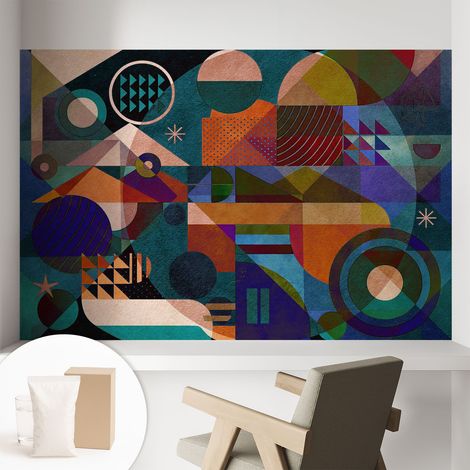 Papier peint intissé mural classique avec imprimé motifs décoratifs design élégant non‑tissé Art géométrique 104x70 cm (1/5)