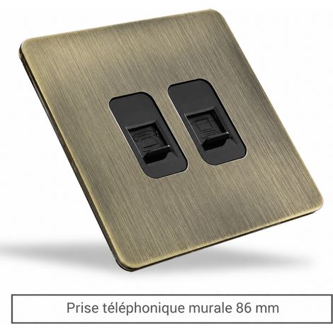 Prise murale téléphone et ordinateur (RJ11/RJ45) type 86 86x86mm 9,5 × 9,5 × 4,8 cm panneau acier inoxydable bronze brossé rétro – Livraison gratuite (1/5)