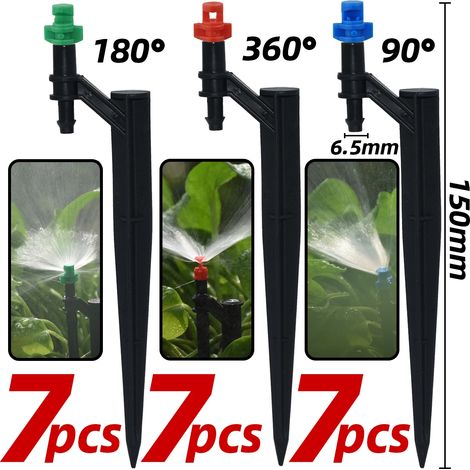 (d-21pcs) 20 arroseurs à réfraction à 90/180/360° sur piquets pour système d'arrosage de jardin, plantes et fleurs (1/5)