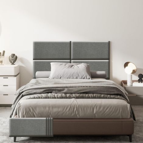 VERCART Wandpaneele Gepolstert, Wandpaneele Selbstklebend aus Leinen, 3D Schalldichtes Bettkopfteil mit Schaumstoff, Wandpolster für Schlafzimmer, Wohnzimmer, Büro, Grau (4 Stück, 60 x 30 cm)
