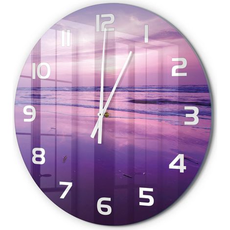 Horloge Murale Ronde Chambre Silencieuse en Verre Sans Tic-Tac Design Moderne Mer au coucher du soleil fi 60 cm (1/5)