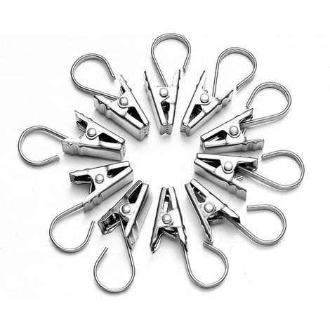 60 pinces à rideaux métalliques réutilisables argentées, pour rideaux, photos, guirlandes lumineuses et rideaux de douche (1/5)
