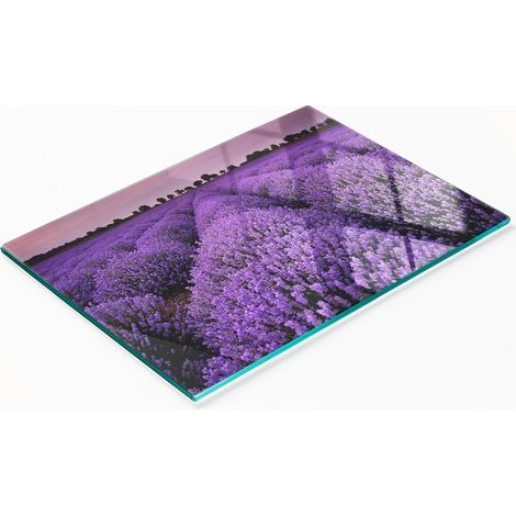 Vassoio decorativo in vetro con motivo campo di lavanda, ideale per servire snack e bevande, 80x52 cm. (1/5)