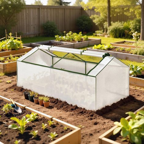 Mini Serre de Jardin à Toit Pointu, Fenêtre avec Moustiquaire Intégrée, Métal Thermolaqué, 180 x 90 x 70 cm, Blanc (1/5)
