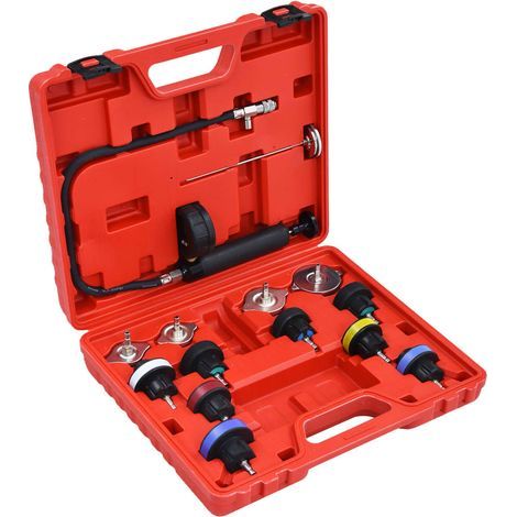Kit de test de pression en 14 pièces pour systèmes de refroidissement et bouchons de radiateur (1/5)