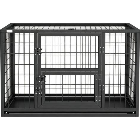Cage chien acier robuste intérieur, toit ouvrant à charnières, porte distributeur intégrée, niche métal solide pour chien (1/5)
