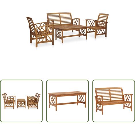 vidaXL Couchtisch - 4-tlg. Garten-Lounge-Set Massivholz Akazie (1/5)