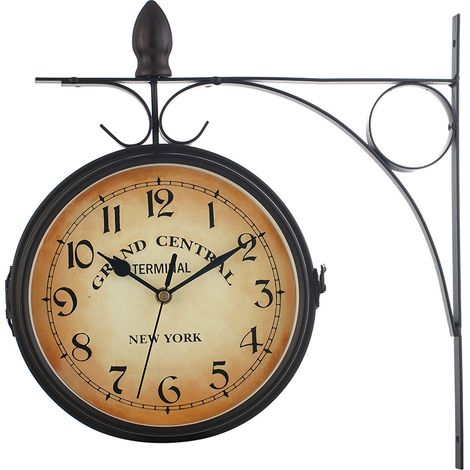 Horloge murale double face pour gare, style vintage noir. (1/5)