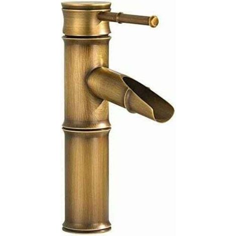 Robinet de Lavabo en Laiton Rétro, Robinet de Salle de Bains pour Les Lavabos, Rétro Mitigeur Robinet de Lavabo, Rétro Cascade Motif bambou de salle de bain Lavabo Robinet, Laiton Antique