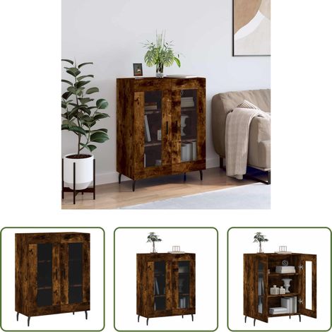 Buffet en verre - Buffet chêne fumé 69,5x34x90 cm bois d'ingénierie (1/5)