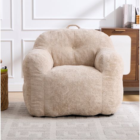 Sillón puff de piel sintética beige con reposabrazos, sin montaje, 95 x 95 x 79 cm DESVIAE (1/5)