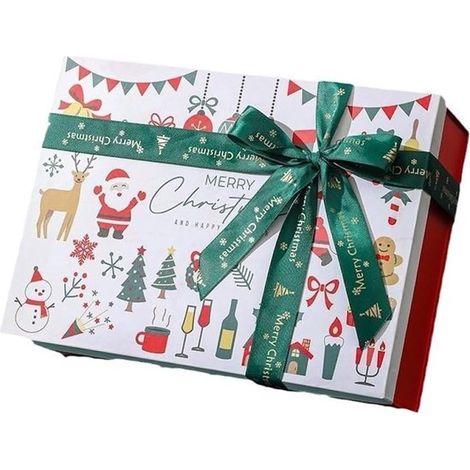 Scatola regalo natalizia con coperchio - Design albero di Natale - Rosso e verde - Confezione regalo - 29 x 21 x 105 cm - Set regalo festivo di Natale (1/5)