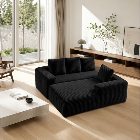 Canapé d'angle modulable 261x173x58 cm en tissu noir, chaise droite, sans montage – MEUBLIV (1/5)