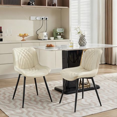 Lot de 2 chaises de salle à manger en simili cuir beige cream (1/5)