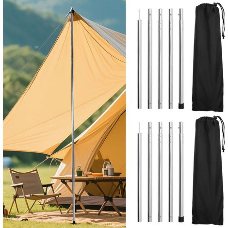 Randaco Tettuccio per tenda da esterno in alluminio 2 m Argento, 2 pezzi, con borsa per il trasporto, ideale per campeggio Argento