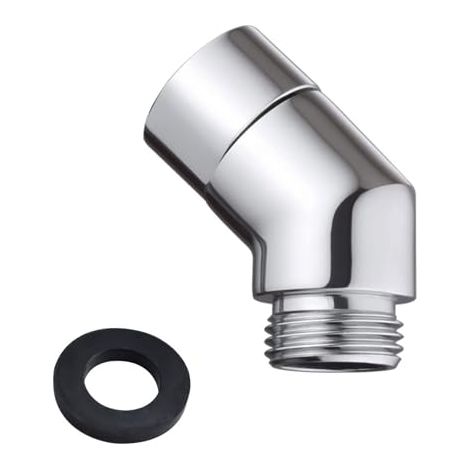 Adaptateur de pommeau de douche à 135 degrés, adaptateur de flexible de douche, avec joint d'étanchéité en caoutchouc (Argent) (1/5)
