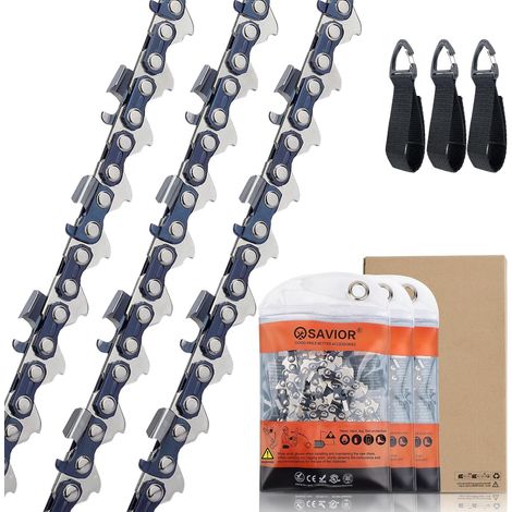 Lot de 3 chaînes de scie à chaîne 50 cm, pas 0,325", jauge 1,5 mm, 76 maillons - compatible avec Timberpro 62CC, Hyundai, Dynamac et similaires (1/4)