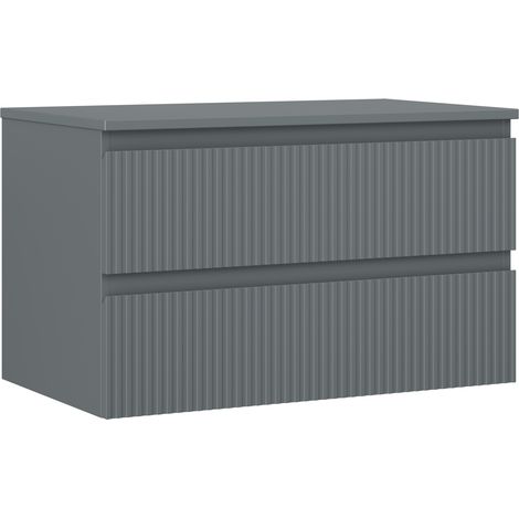 Mexen Rivel Badezimmerschrank unter dem Waschbecken 80 cm mit Arbeitsplatte, 2 Schubladen, gerillt, Grafit matt - 91A20-08047-2 (1/5)
