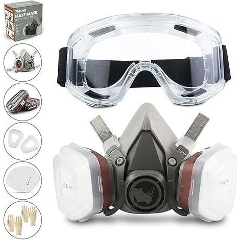 Aiperq – Respirateur réutilisable demi-masque 6200 – Protection respiratoire silicone – Lunettes anti-buée – Filtres 95% pour peinture et soudage (1/5)