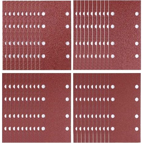 Lot de 40 feuilles abrasives 93 x 185 mm avec 8 trous pour ponceuse excentrique Grain 40/60/80/120 (1/5)