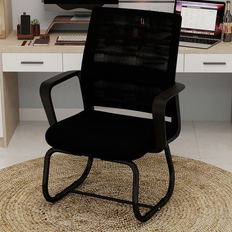 Minimalistischer Bürostuhl aus Metall, Mesh-Rückenlehne, schwarz HAVRYA (1/5)