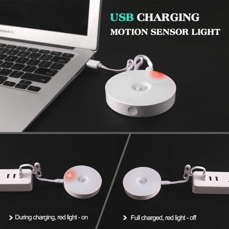 Nachtlicht, magnetischer Bewegungsmelder für den Innenbereich mit gratis Gelpad, haftet überall, kabelloser, per USB aufladbarer Sensor, warmes Licht, 2er-Pack (1/4)
