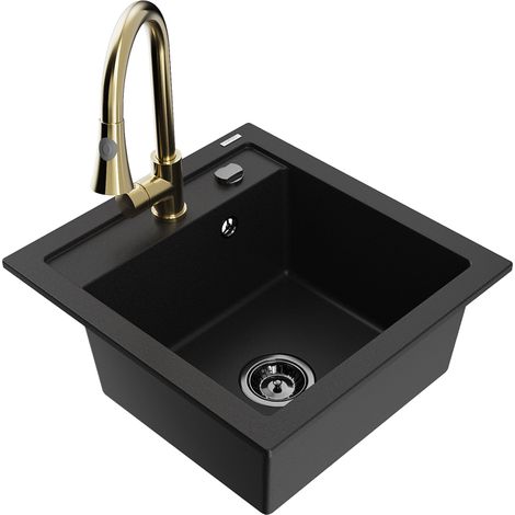 Mexen Vito 1-Becken-Granit-Spüle mit Mischbatterie Elia, Schwarz - 6503-77-670101-50-B (1/5)