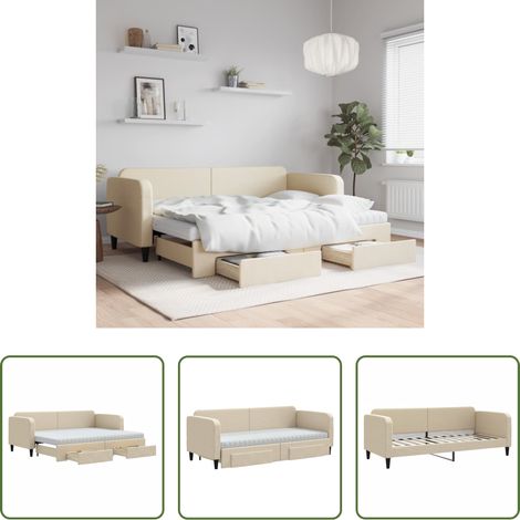 vidaXL Sofa-Bett - Tagesbett Ausziehbar mit Schubladen Creme 80x200 cm Stoff (1/5)
