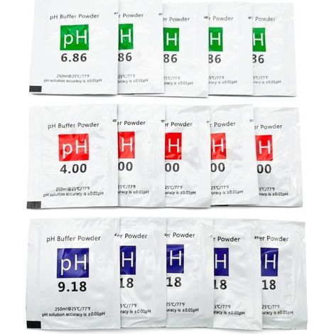 Testeur de pH 15 pièces, mesure du numéro de lot, solution tampon, poudre pH 4,00/6,86/9,18, point d'étalonnage, verre de visée pour pH-mètre (1/5)