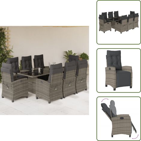 Coussin de siège - vidaXL Ensemble à manger de jardin 9 pcs coussins gris résine tressée - Housses amovibles