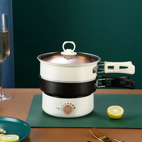 Cuiseur à riz portable multifonctionnel (blanc), poêle électrique, idéal pour la maison et les voyages, 1,6 L (1/5)