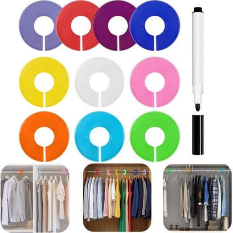 Séparateurs de penderie lot de 10 - anneaux de taille 9 x 9 cm avec stylo, multicolore (1/5)