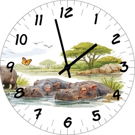 Horloge murale en verre hippopotames 29 cm (1/2)