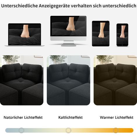 Canapé sans cadre pour salon, sofa de bureau modulable avec pouf, assise profonde rembourrée en tissu velours côtelé, design antidérapant, noir, aucun montage requis (1/5)