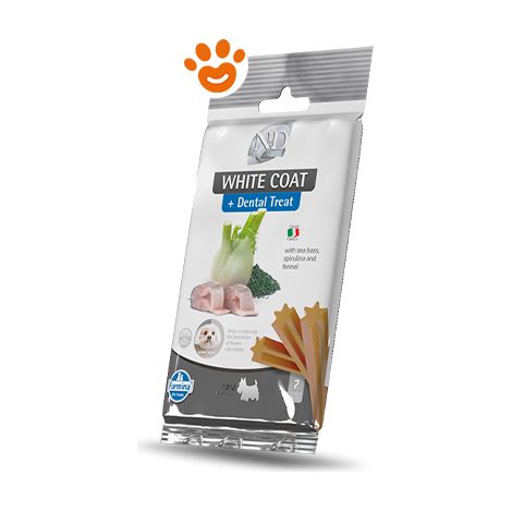 Farmina Dog Snack Dental Treat N&D White Coat Spigola Mini - Farmina Dog Snack Dental Treat N&D White Coat Spigola Mini - Confezione Da 60 Gr