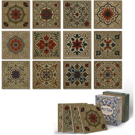 12 Stickers Carrelage 15x15cm Rétro Méditerranée D (1/5)