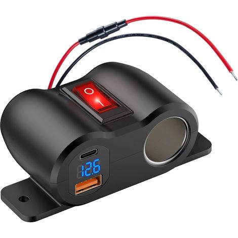 Panneau de Ligne de Pré-assemblage 2 en 1 Prise USB 12V Prise Allume-cigarette, Chargeur de Port USB de Voiture PD 30W et QC3.0 Avec Voltmètre LED, Adaptateur Prise 120W Avec Interrupteur pour Voiture (1/5)