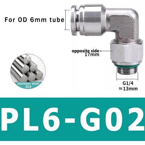 (PL6-G02 - Lot de 10) 10 raccords pneumatiques en acier inoxydable 304, connecteurs PL pour tubes d'air, raccords à dégagement rapide, diamètres 4 mm, 6 mm et 8 mm (1/5)