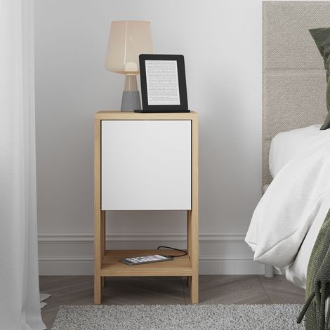 Decortie Ema Moderner Nachttisch 30cm Breite Schlafzimmermöbel - Eiche / Weiß
