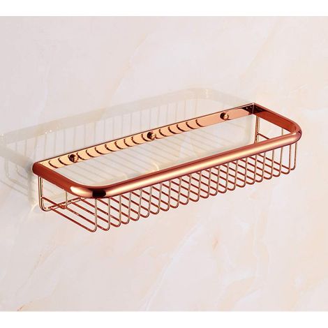 Étagère de douche en laiton de 45 cm avec vis d'installation dissimulées, étagère murale de salle de bain inoxydable, porte-panier de rangement de cuisine (1/4)
