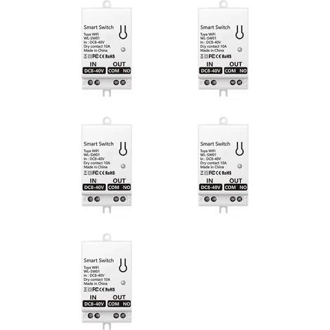Lot de 5 modules de contact sec Tuya Smart WiFi 10 A, relais disjoncteur universel pour la maison, compatible avec Smart Life et Alexa, 8-40 V CC (1/2)