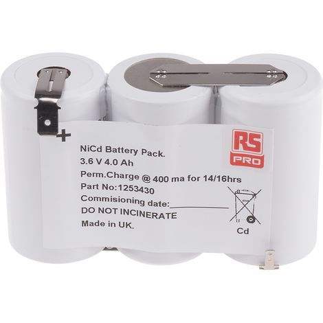 Bloc batterie rechargeable RS PRO 3.6V NiCd 4Ah D x 3 ( Prix pour 1 ) (1/2)