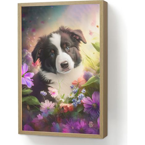 WALL LIGHT Puppy - Sun - Flowers - Nature - Border Collie - Dog 40x60 cm