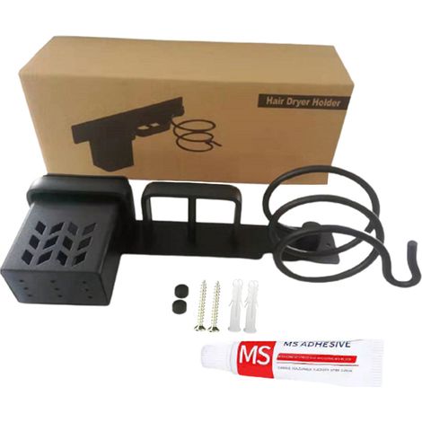 Porte Sèche Cheveux, Support de Lisseur avec Range-Câbles, Support Mural pour Organisateur de sèche-Cheveux avec Support de Rangemen pour hôtel de Chambre à Coucher de Salle de Bain (Noir)。