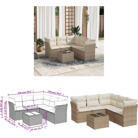 6-tlg. Garten-Sofagarnitur mit Kissen Beige Poly Rattan - Gartensorgsgarnitur - Outdoor Möbel - Lounge Set - Rattan Gartenmöbel - Polyethylen Furniture - Home & Living (1/3)