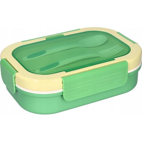 Fiambrera de 900 ml (23 x 16 x 6,3 cm) + cubiertos verdes (1/5)