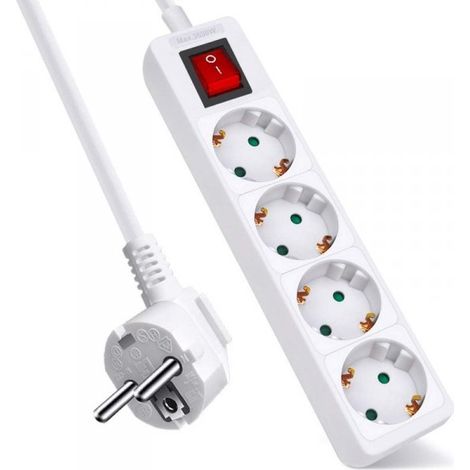Multipresa Ciabatta Elettrica con Interruttore Save Energy, Cavo 1,5 m, IP20, Protezione, 16 A, 3680 W, Bianco 4 Prese