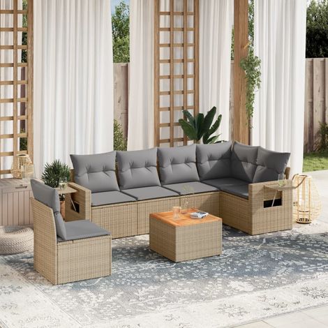 vidaXL Set Divani da Giardino 7 pz con Cuscini Beige in Polyrattan (1/5)