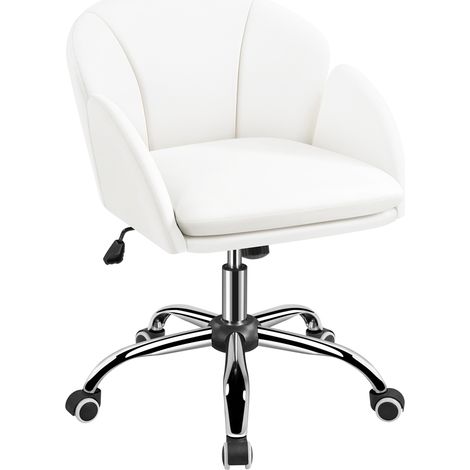 Homevive Silla de Oficina Silla de Ruedas Silla Altura Ajusteble MAX Carga 136 KG Silla de Despacho Estudio Blanco Silla Piel Sintética