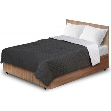 Couvre-lit Matelassé - Ultrasonique - 220x240 cm - Double Face Gris Noir - 100% Microfibre Polyester - Anti-acariens - 1 Pièce (1/3)